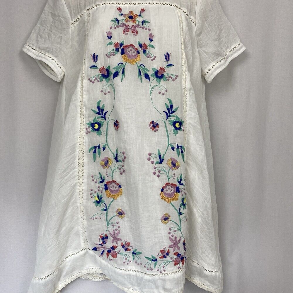Umgee Tunic Top Women Small White Embroidered Floral Gauze Flowy Coquette Dainty - Picture 5 of 14